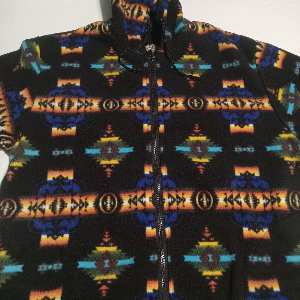 Western Trading Blankets Hooded Full Zip Fleece Aztec Southwestern Jacket L